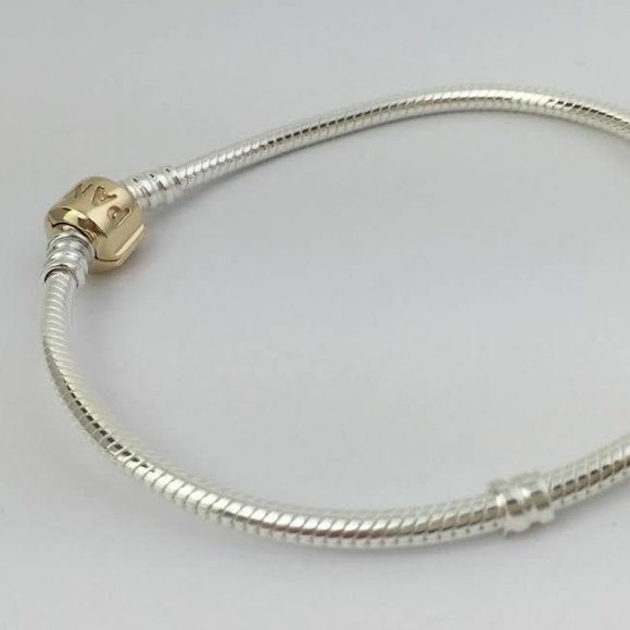 Pandora Sterling& 14K Gold Snap Clasp Bracelet 7.9 - Picture 2 of 2